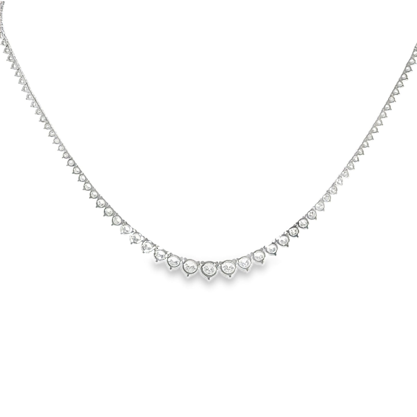 Lab Grown 10.50 tcw Graduated Diamond Riviera Tennis Necklace 14k White Gold - 18"