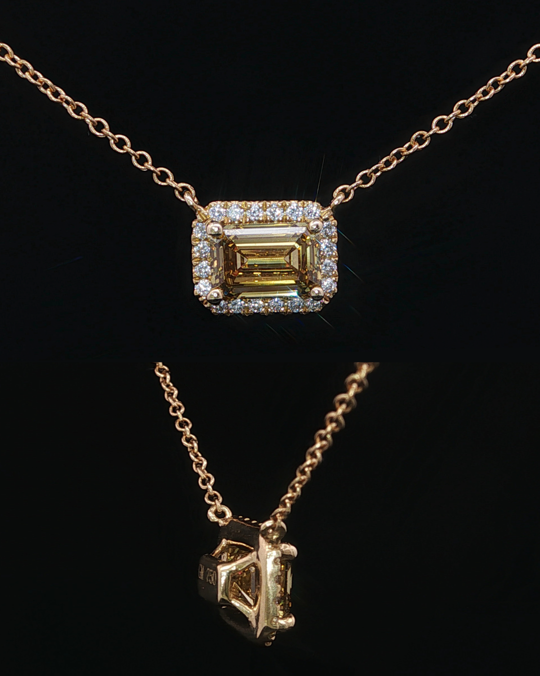 18k Gold Fancy Yellow Lab Diamond Pendant Necklace with Natural Diamond Halo β 18"