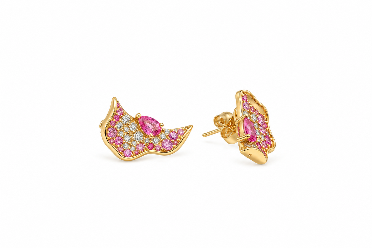 18k Gold Natural Diamond and Pink Sapphire Earrings | 0.74tcw Diamonds | 1.88ctw Pink Sapphire