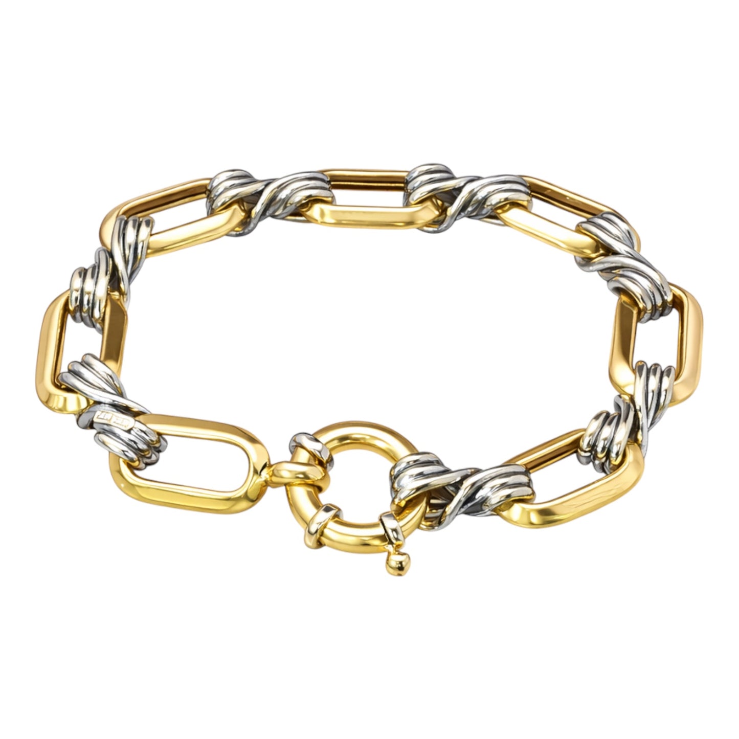 14k Gold Two-Tone Chunky Twisted Oval Links Bracelet 7"