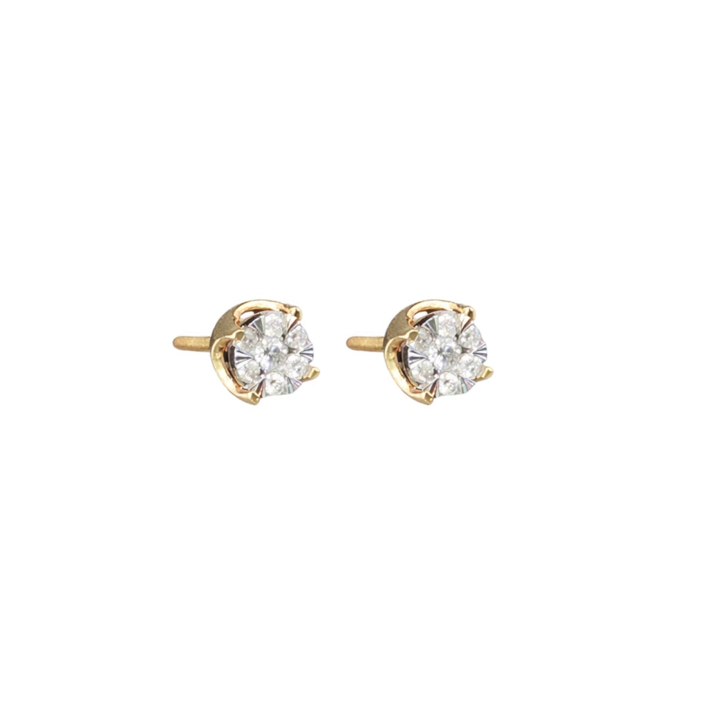 14k Yellow Gold and Natural Diamonds Cluster 4 Prong Screwback Earrings (0.26 tcw)