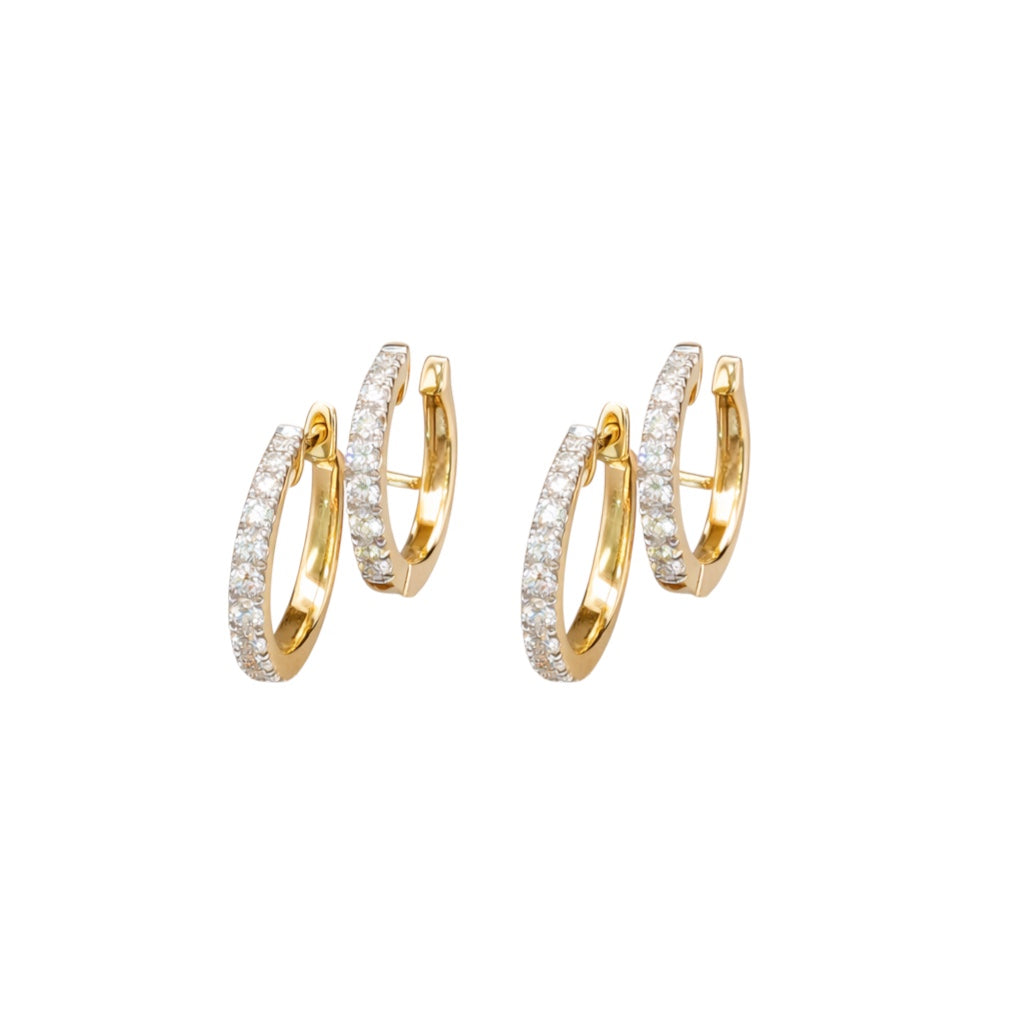 14k Gold and 0.713 tcw Natural Diamond Double Row Huggie Hoop Earrings