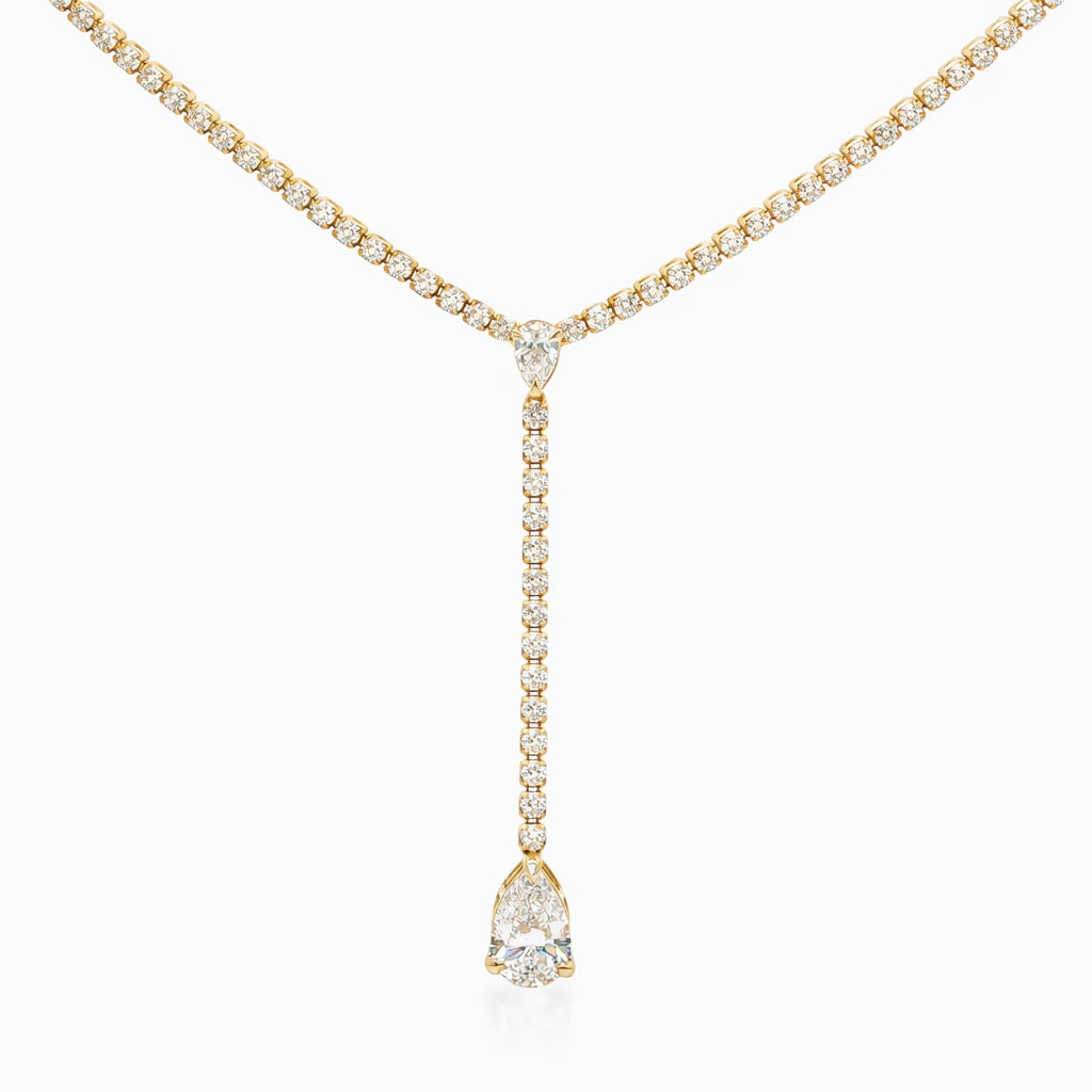 14k Yellow Gold Pear Lab Grown Diamond Lariat Tennis Necklace 6.262 tcw