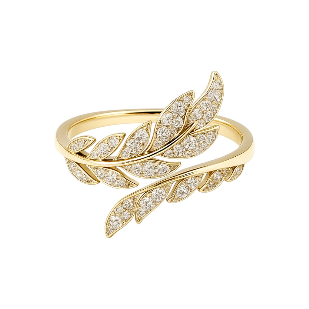 14k Gold Natural Diamond Royal Fern Bypass Ring (0.36 tcw)