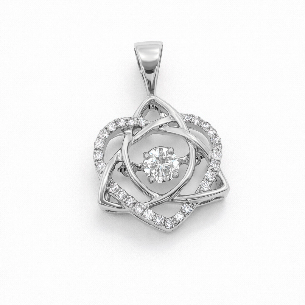 14k White Gold Celtic Love Knot with Dancing Diamond Pendant (0.25tcw)