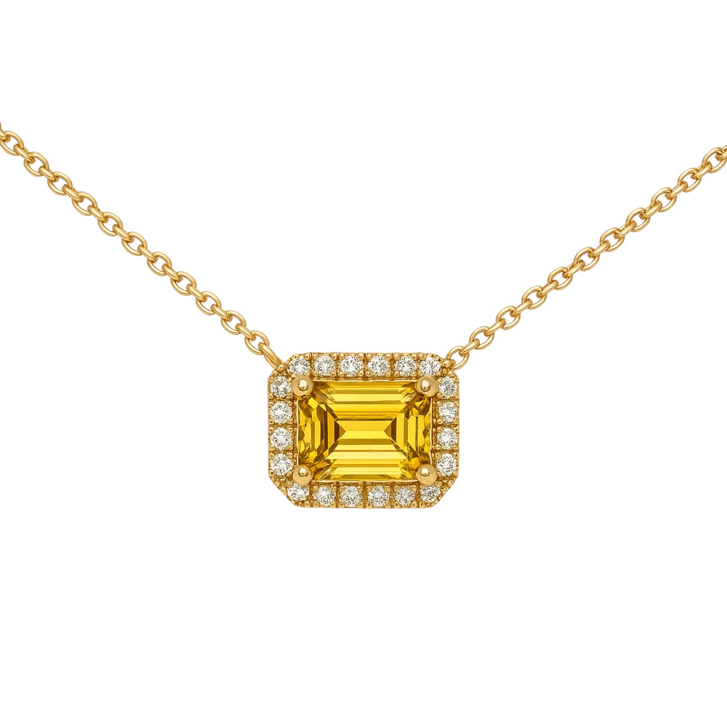 18k Gold Fancy Yellow Lab Diamond Pendant Necklace with Natural Diamond Halo – 18"