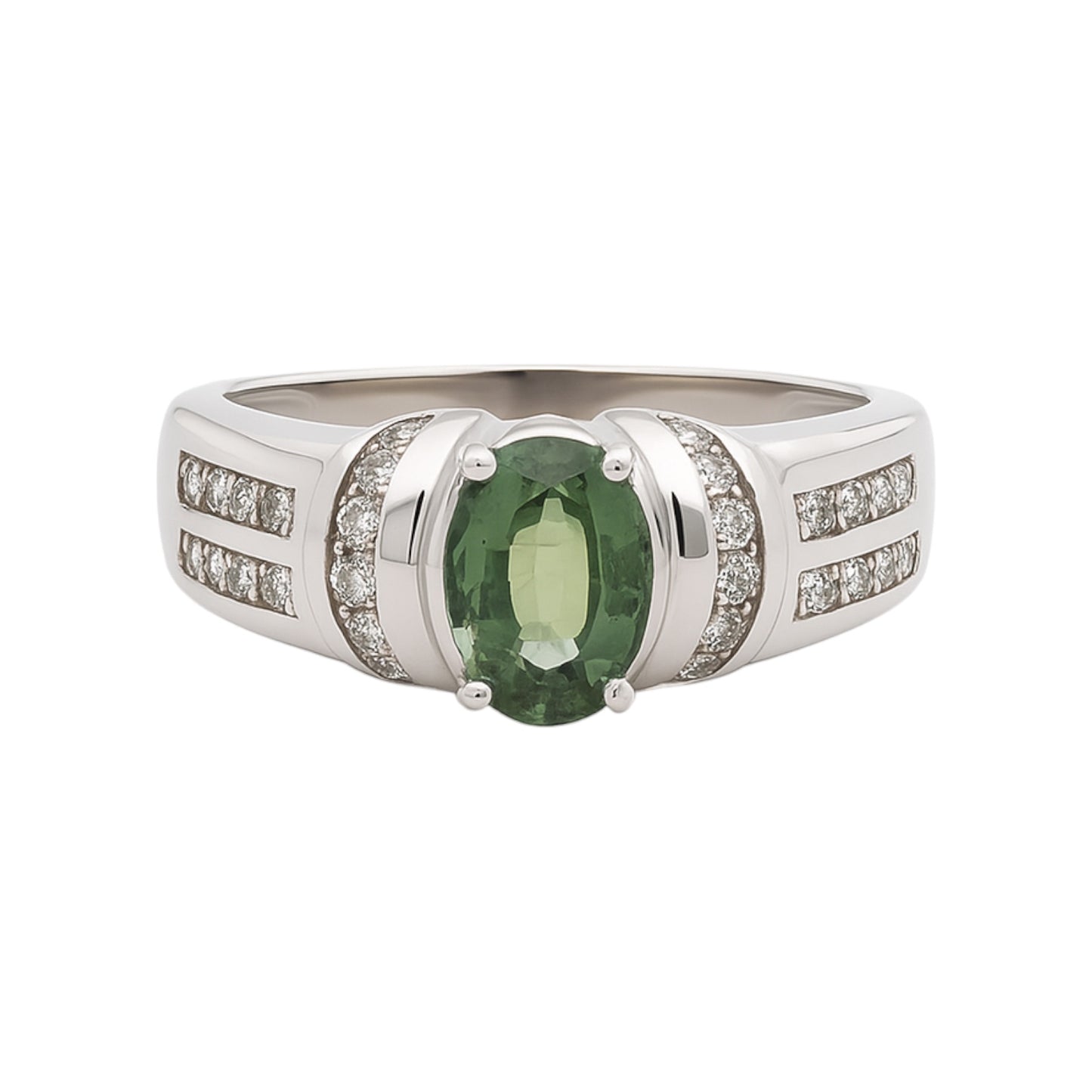 14k White Gold Natural Diamond & Mint Green Tourmaline Ring | 1.00tcw