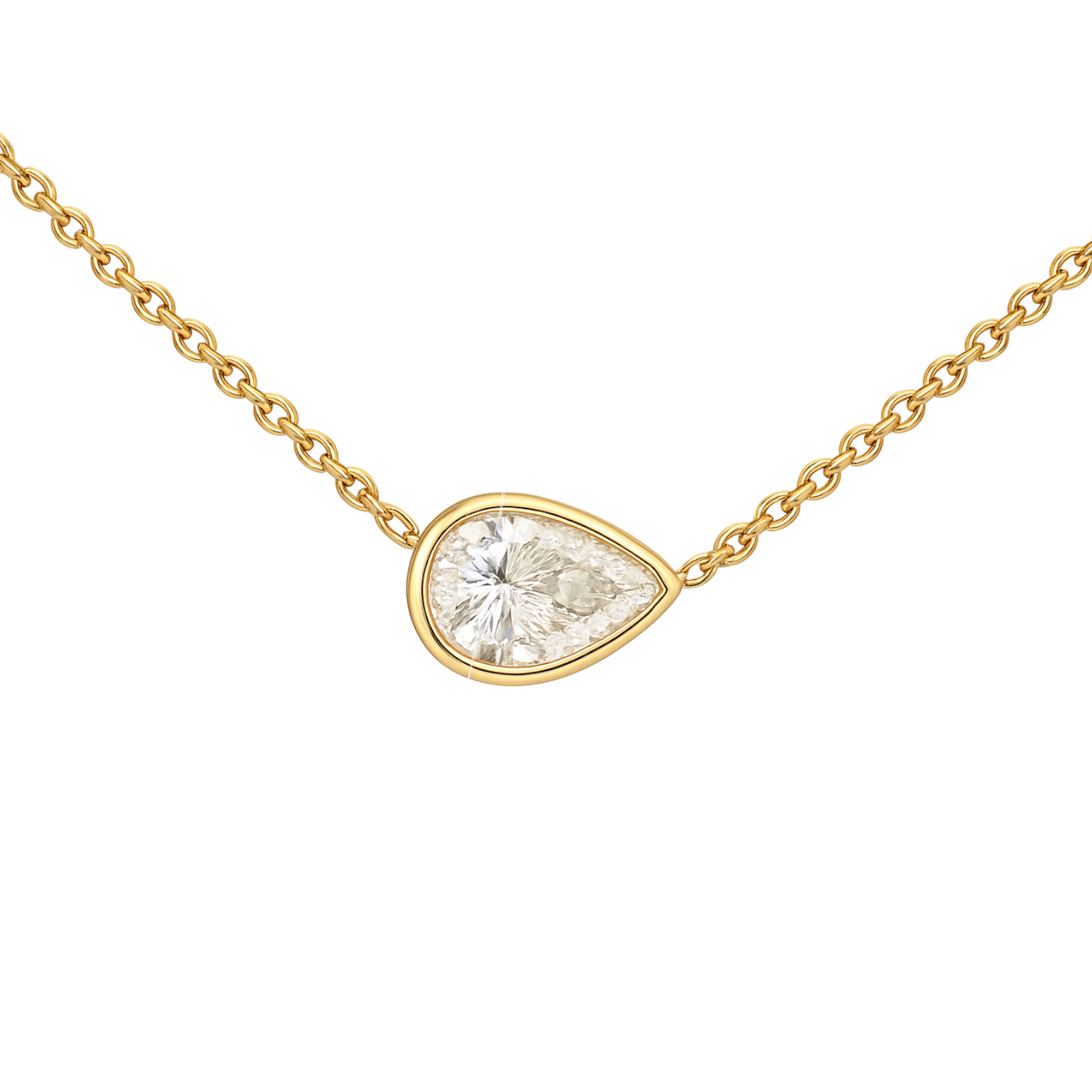 18k Gold Bezel Set Pear Pendant Necklace – 18"