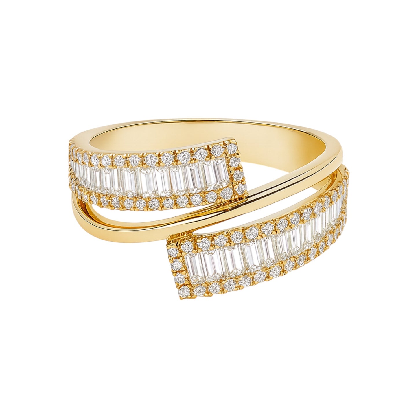 14k Gold Ring with Natural Diamond Baguette Ribbon (0.64 tcw)