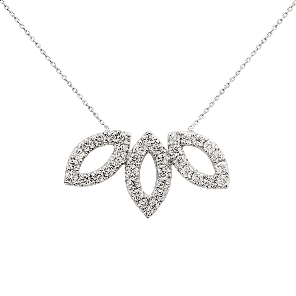 18k White Gold and Natural Diamond Lotus Pendant Necklace (0.375 tcw)