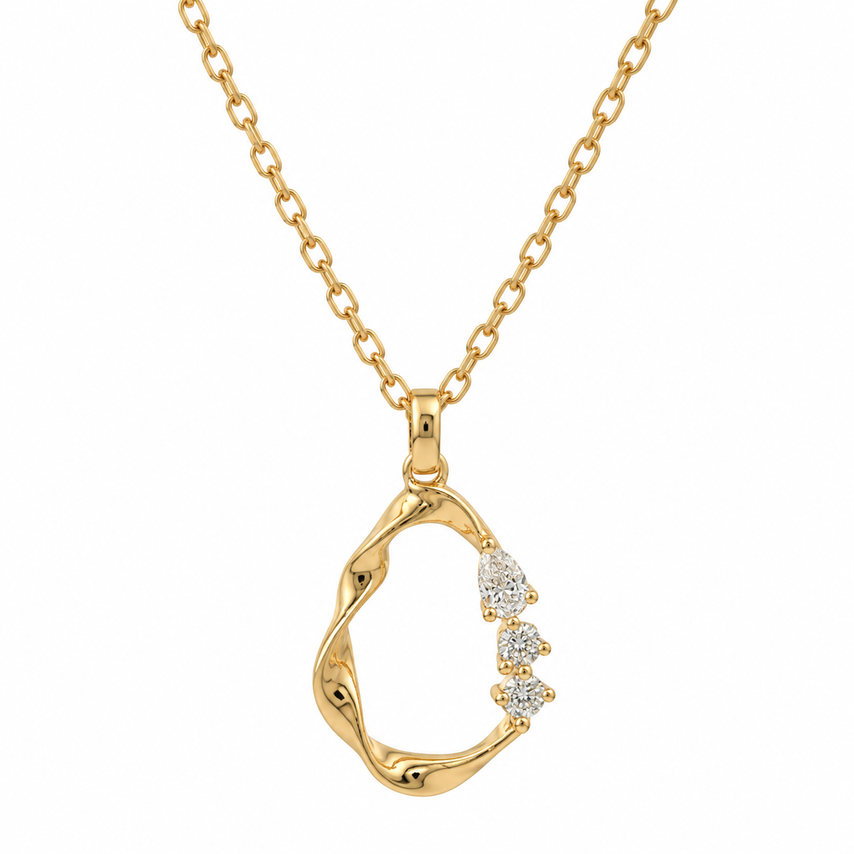 18k Gold Natural Diamond Pear Pendant Necklace | 16–18"