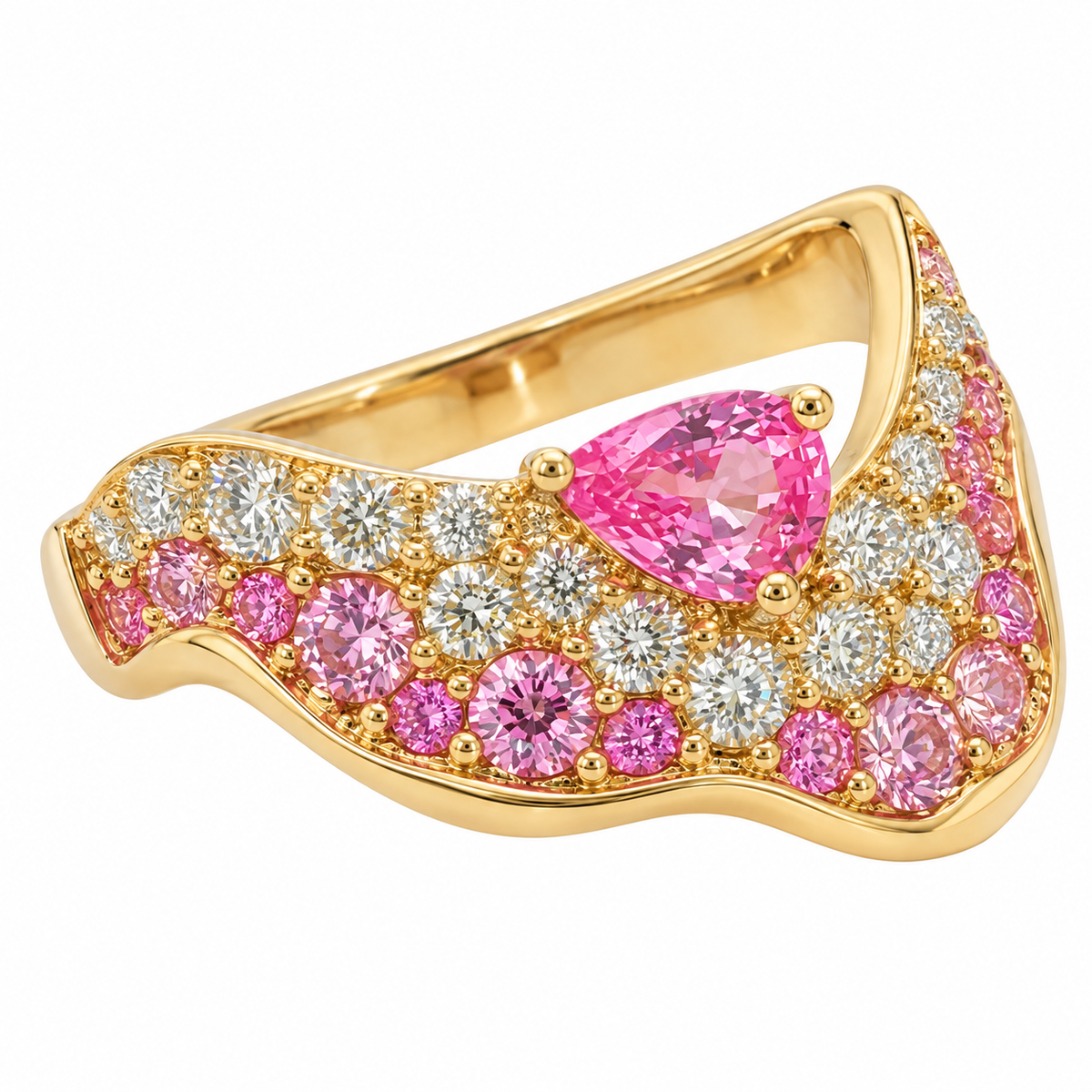 18k Gold Natural Diamond and Pink Sapphire Ring | 0.57tcw Diamonds | 0.98ctw Pink Sapphire