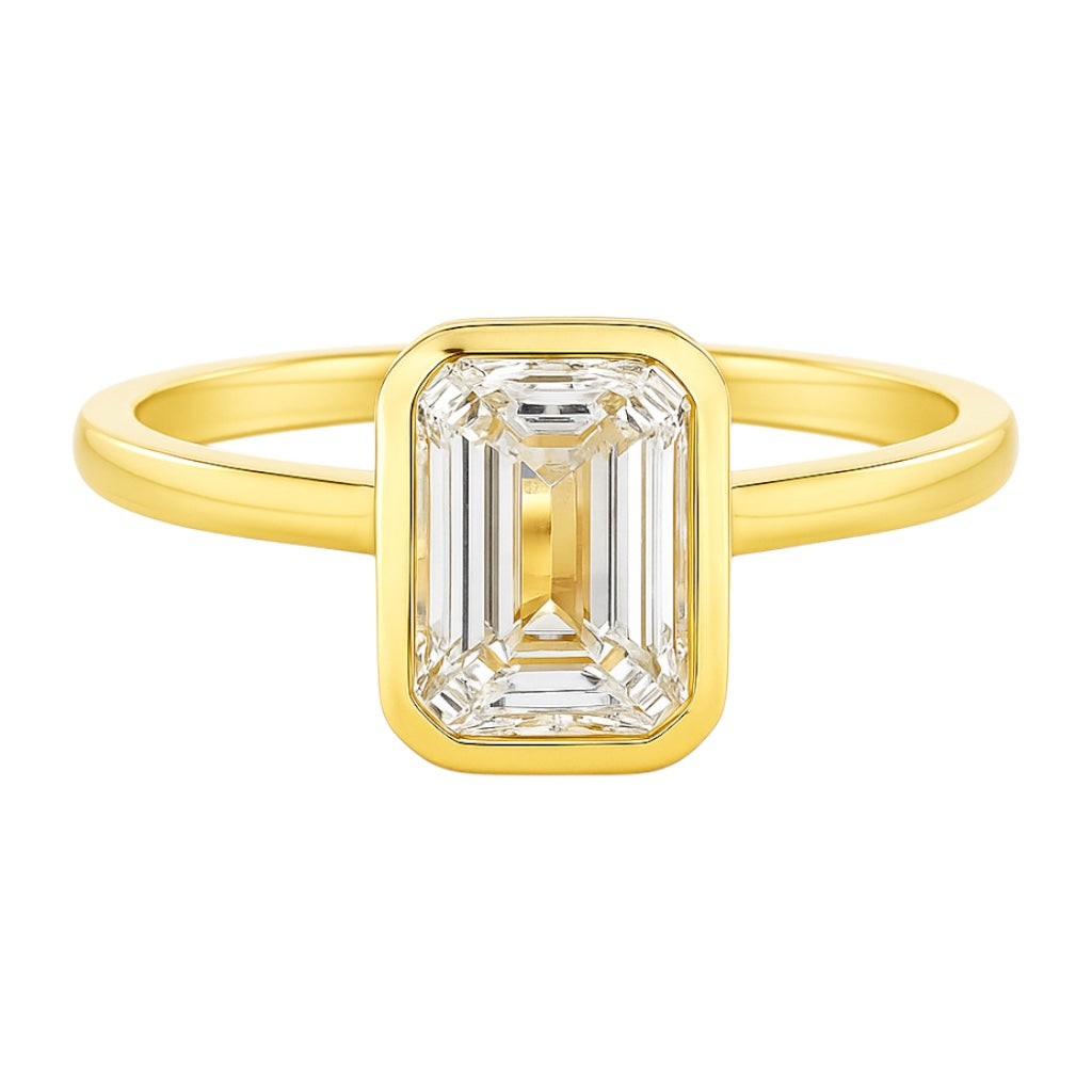 14k Gold Bezel Emerald Cut Solitaire Engagement Ring (3.01 tcw)