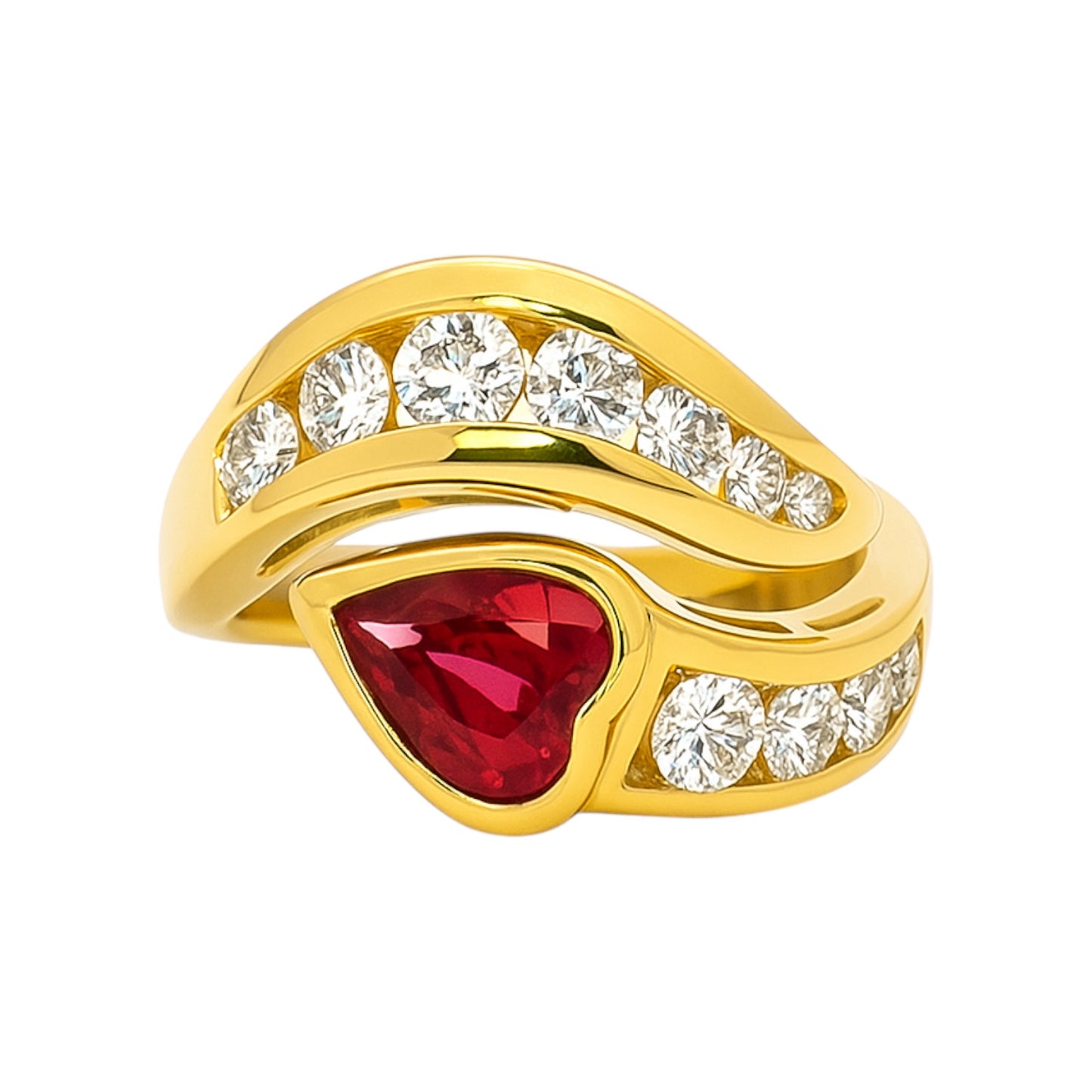 18k Gold Bypass Ring with Natural Rubies and Diamonds (1 tcw/1.25 tcw)