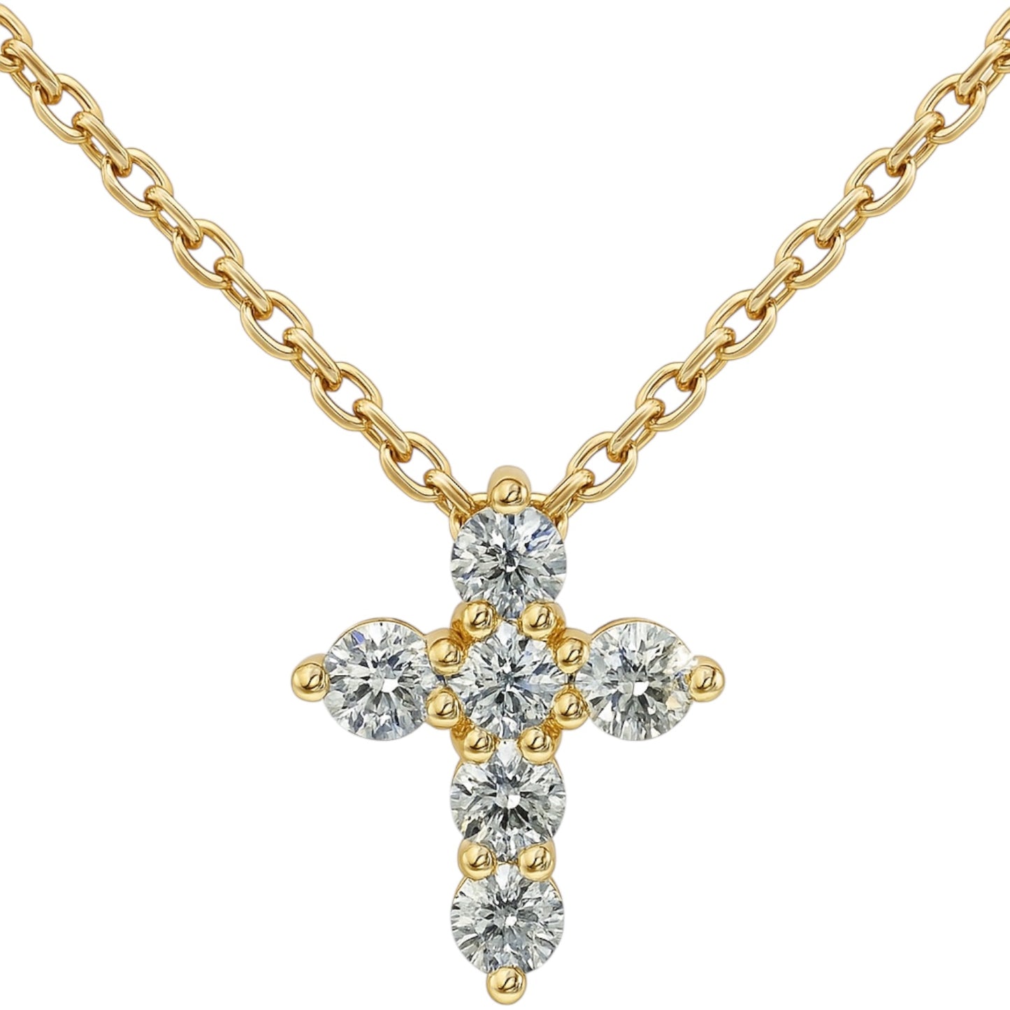 14k Gold Petite Cross Necklace w/ Lab Grown Diamond (0.60 tcw) - 16"