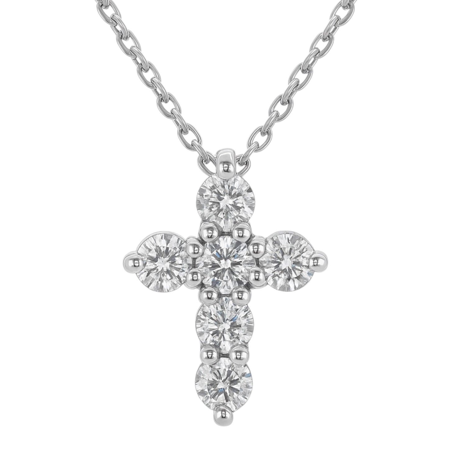 14k White Gold Petite Cross Necklace w/ Lab Grown Diamond (1.00 tcw) - 16"