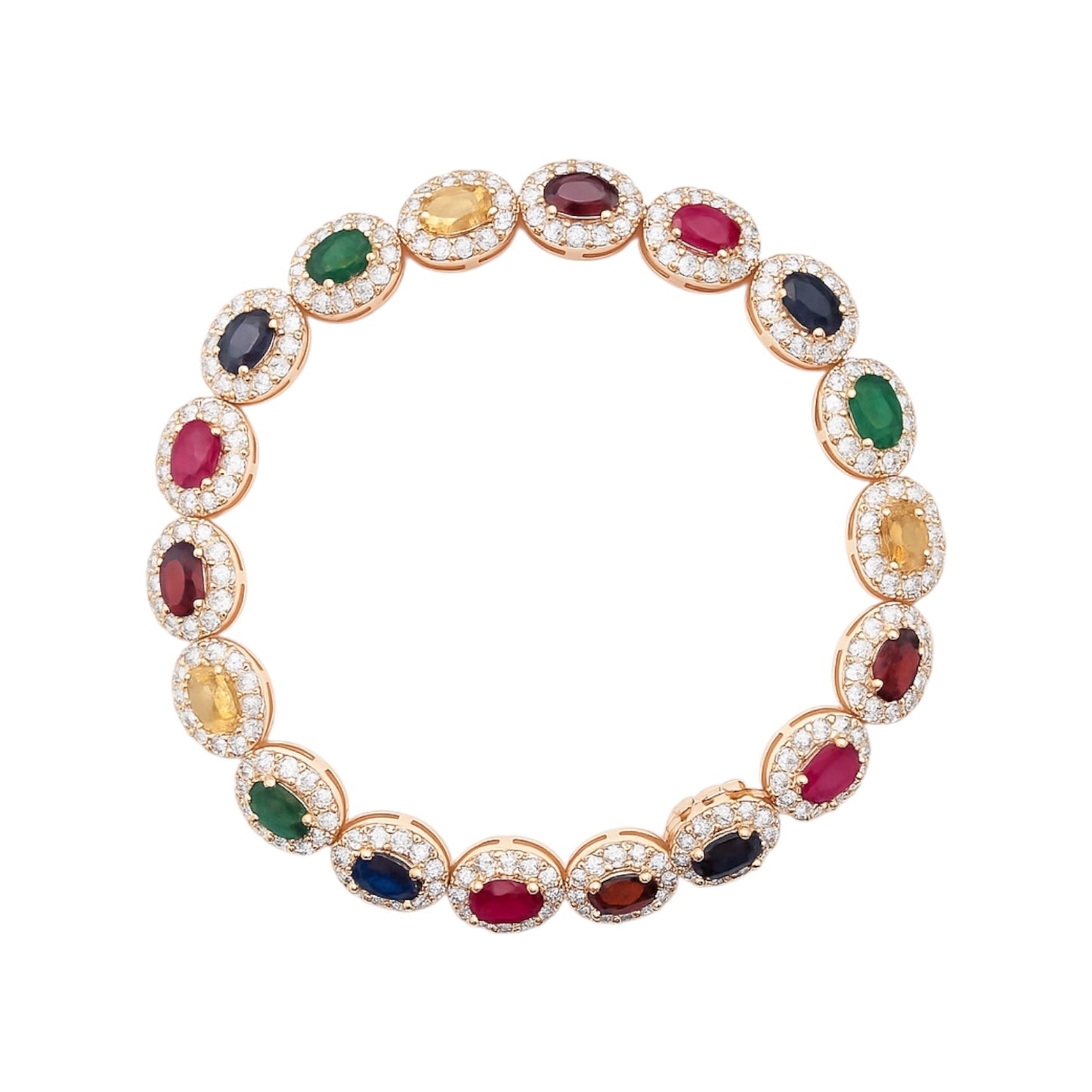 14K Gold Oval Gemstone and Diamond Halo Bracelet