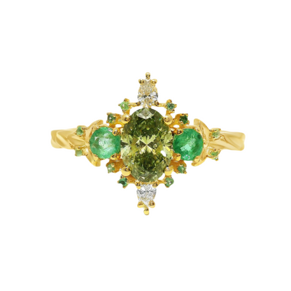 14k Yellow Gold with Emeralds and Fancy Vivid Green Lab Diamond Centerstone