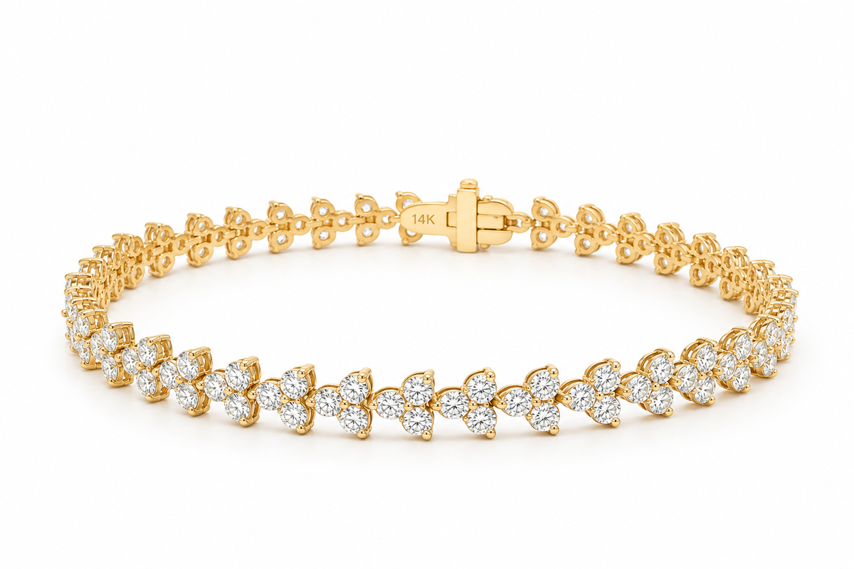 14k Gold Natural Diamond Cluster Tennis Bracelet | 4.15tcw | 7"