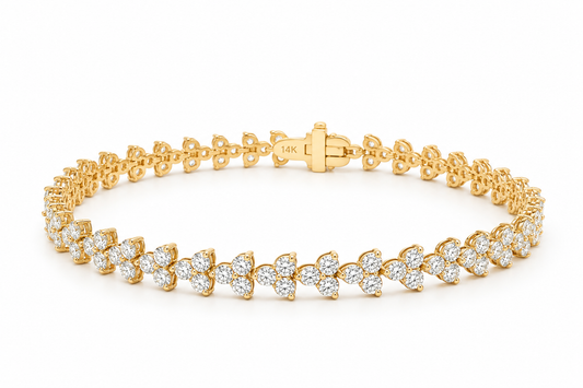 14k Gold Natural Diamond Cluster Tennis Bracelet | 4.15tcw | 7"
