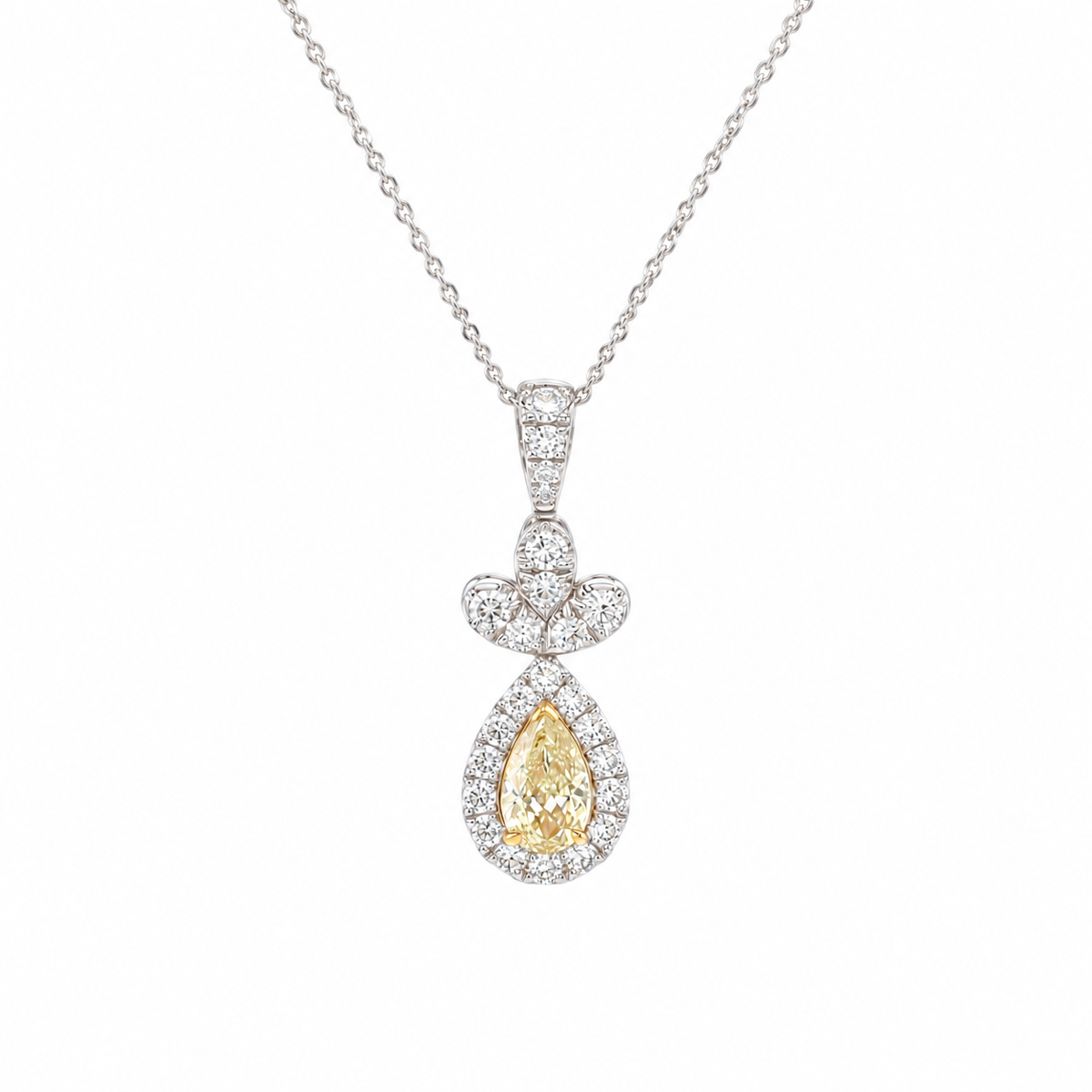 14k White Gold Natural White and Yellow Diamond Pendant | 0.72ctw