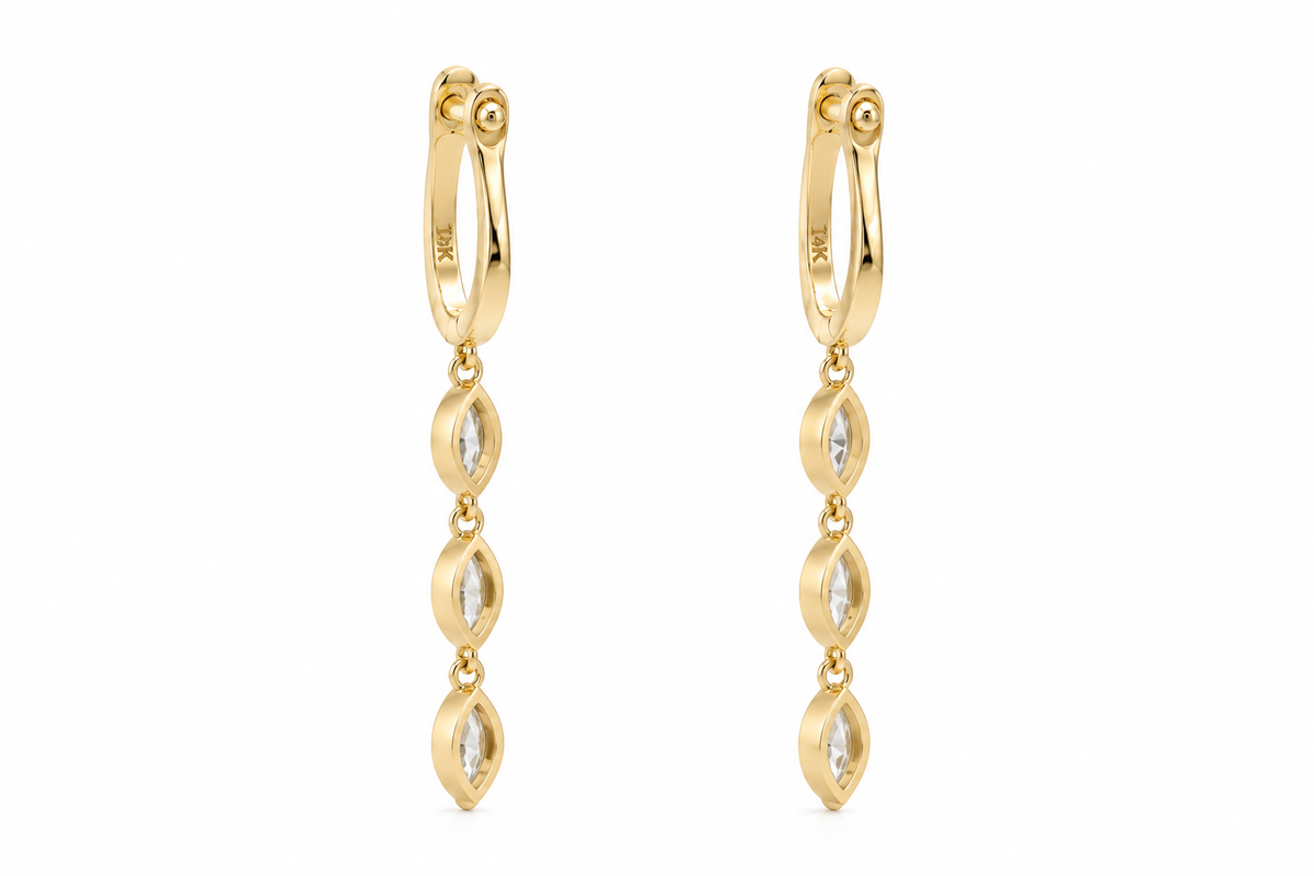 14k Gold Natural Diamond Marquise Dangle Earrings | 0.79tcw