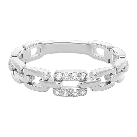 14k White Gold and Natural Diamond 3/4 Chain Links Ring (0.05tcw)