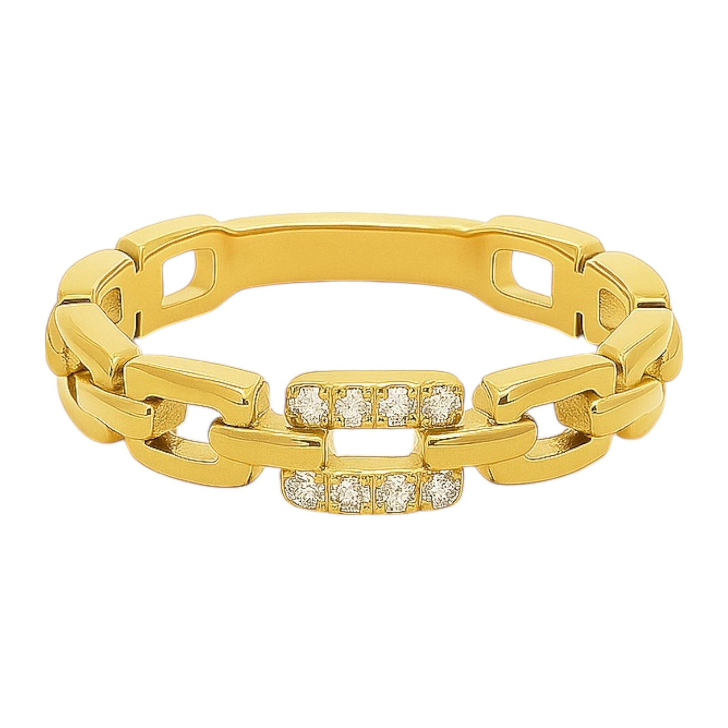 14k Yellow Gold and Natural Diamond 3/4 Chain Links Ring (0.05tcw)