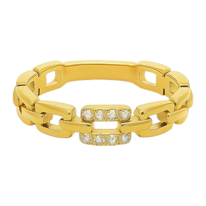 14k Yellow Gold and Natural Diamond 3/4 Chain Links Ring (0.05tcw)