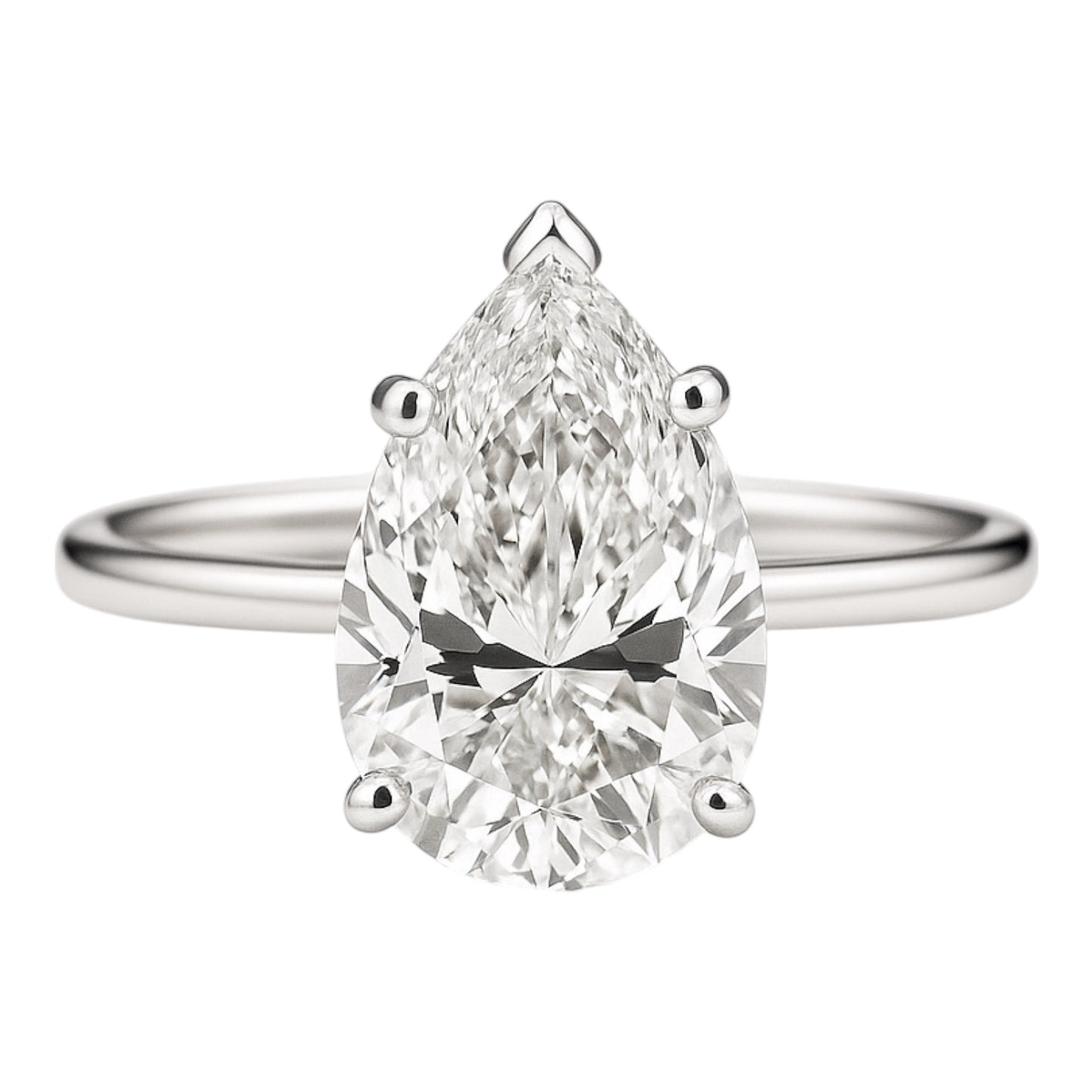 14k White Gold and Lab Pear Diamond Engagement Ring (2.96 tcw)