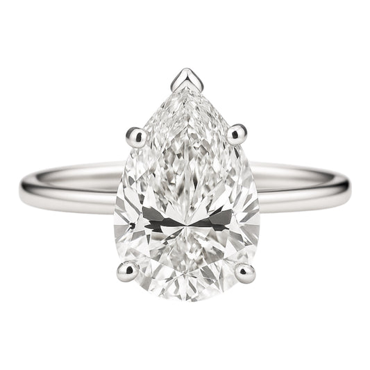 14k White Gold and Lab Pear Diamond Engagement Ring (2.96 tcw)