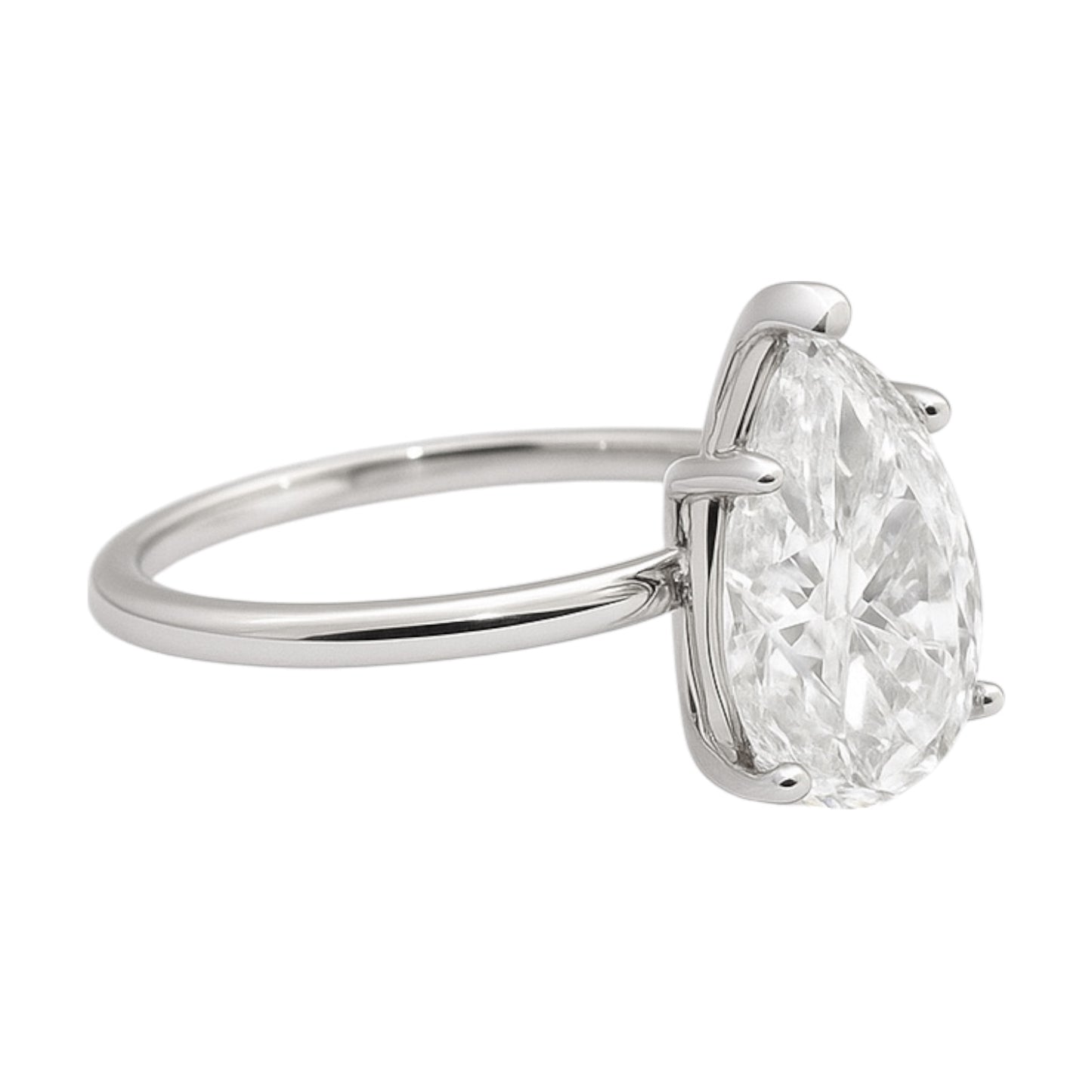 14k White Gold and Lab Pear Diamond Engagement Ring (2.96 tcw)