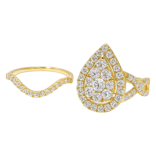 14k Yellow Gold and Lab Grown Diamond Cluster Pear Bridal Set (2.16 tcw)