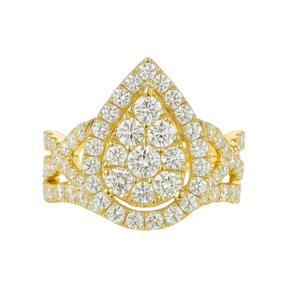 14k Yellow Gold and Lab Grown Diamond Cluster Pear Bridal Set (2.16 tcw)