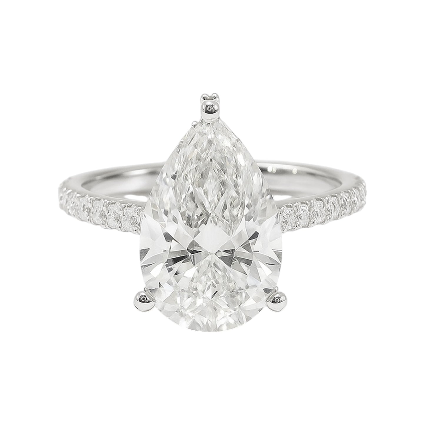 14k White Gold Pear Cut Lab-Grown Diamond Engagement Ring with Hidden Halo & Pavé Band – 3.82 tcw
