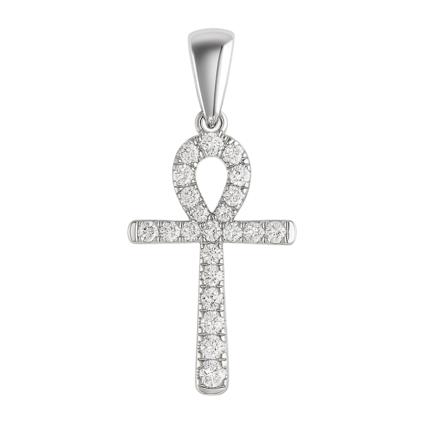 14k White Gold and Natural Diamond Ankh Necklace (0.17 tcw)
