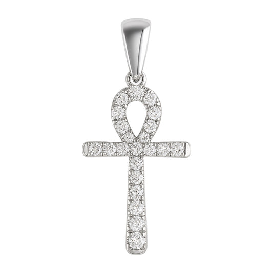 14k White Gold and Natural Diamond Ankh Pendant (0.17 tcw)