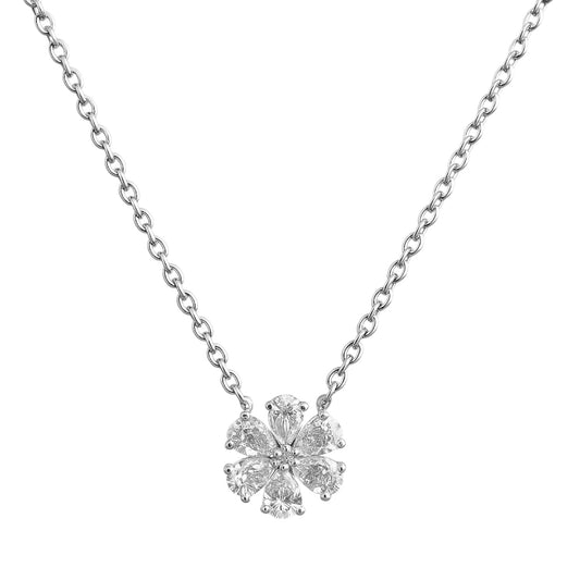 14k White Gold and Natural Diamond Flower Necklace (0.57 tcw) - 16" adjustable