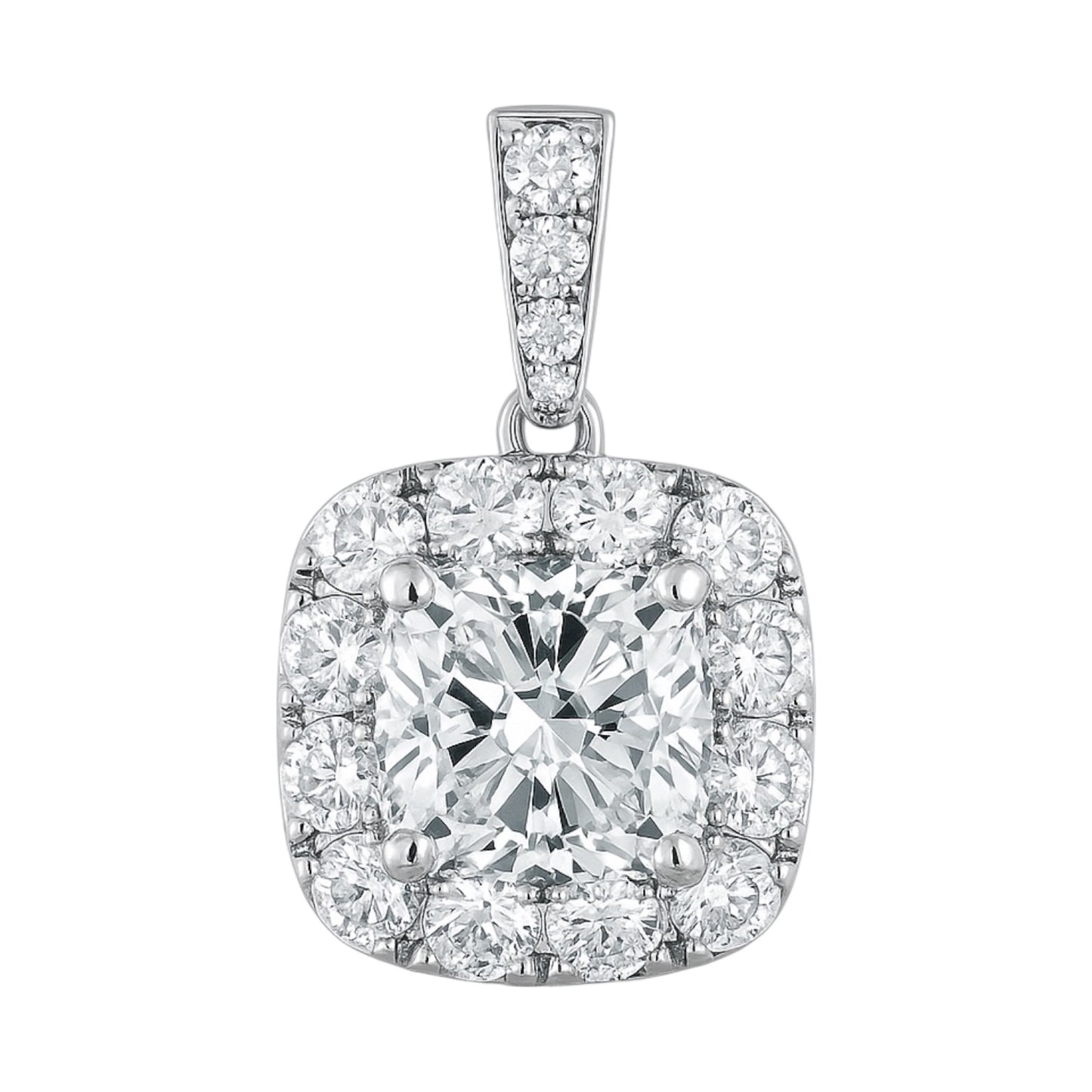 14k White Gold Pendant w/ Natural Diamonds Accent & 2.65 ct. Cushion LGD Center-stone (VS2/G)