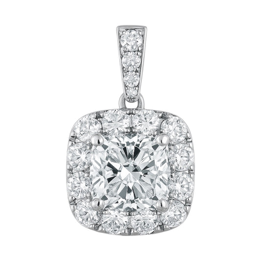 14k White Gold Pendant w/ Natural Diamonds Accent & 2.65 ct. Cushion LGD Center-stone (VS2/G)