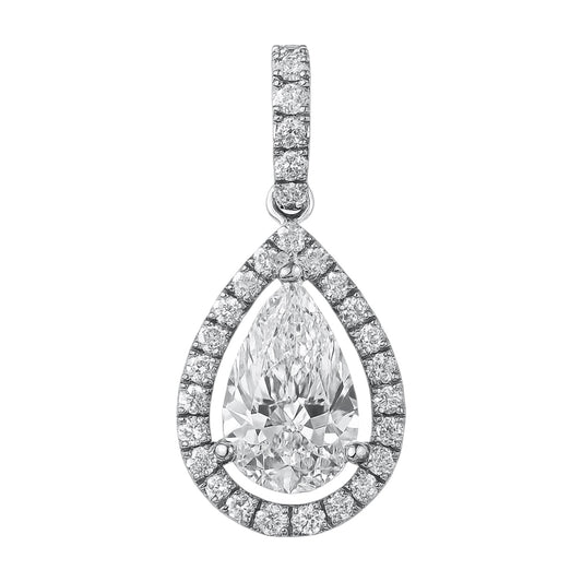 14k White Gold Pendant w/ Natural Diamonds Accent & 1.01ct. Pear LGD Center-stone (VVS1/D)