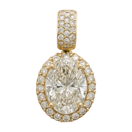 14k Yellow Gold Pendant w/ Natural Diamonds Accent & 2.07 ct. Oval LGD Center-stone (VS1/F)
