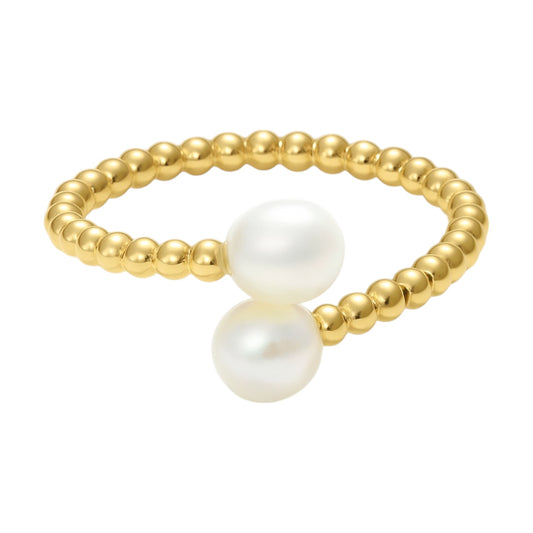 14K Yellow Gold Beaded Bypass Ring with Freshwater Pearls