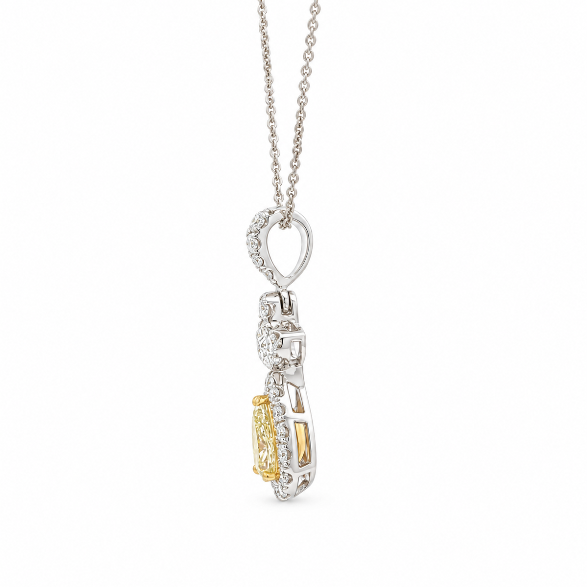 14k White Gold Natural White and Yellow Diamond Pendant | 0.72ctw