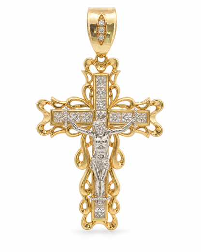 14k Two Tone Gold Large Crucifix Pendant | 18.9g