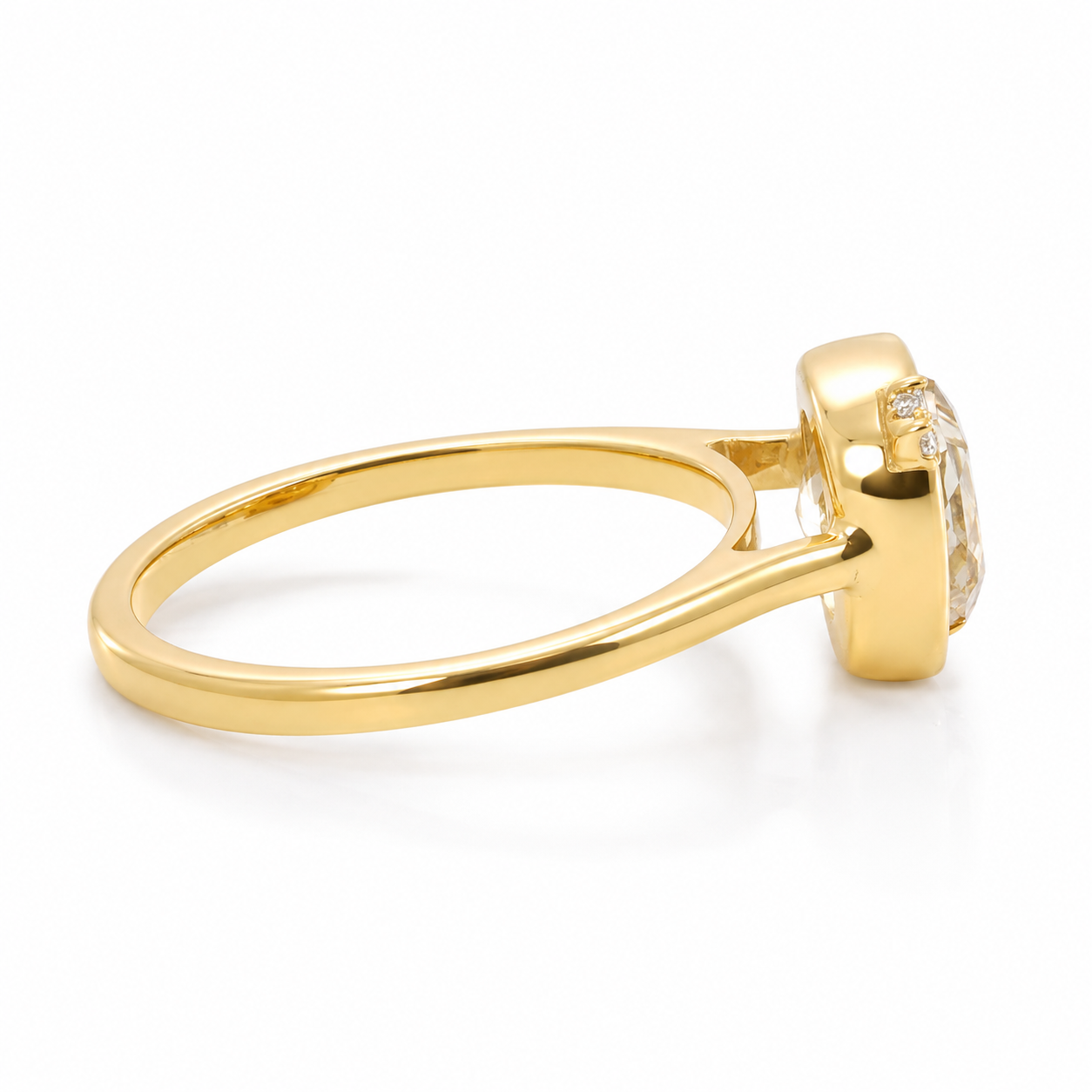 14k Gold Bezel Set 2.00 Carat Fancy Intense Yellow Cushion Lab-Grown Diamond Ring