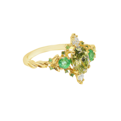 14k Yellow Gold with Emeralds and Fancy Vivid Green Lab Diamond Centerstone