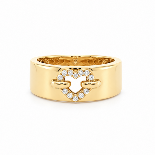 18k Gold Diamond Heart Cigar Band Ring | 0.09tcw