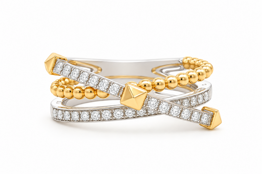 18k Two Tone Natural Diamond Crossover Ring | 0.26tcw