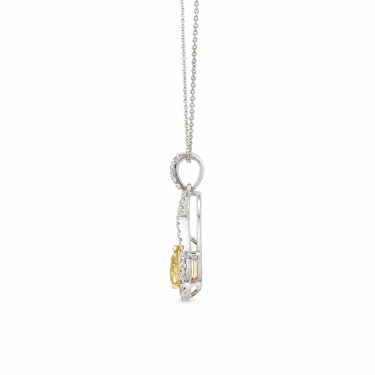 14k White Gold Natural White and Yellow Diamond Pendant | 0.55ctw
